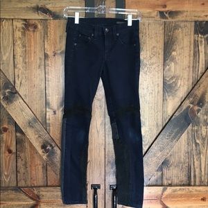 Rag & bone skinny blue jeans with black patchwork!